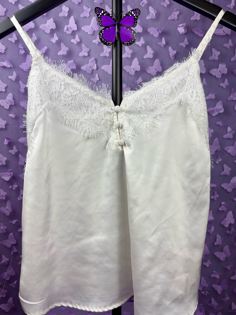 Delicate Lace Trim Off White Satin Camisole